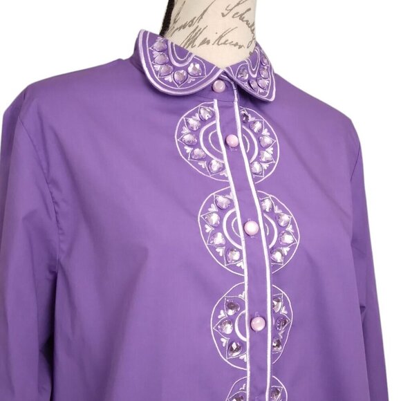 Bob Mackie | Purple Embroidered Rhinestone Button Front Shirt… - Picture 2 of 9